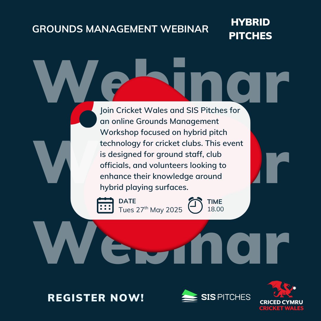Join us on Tuesday 27th May at 6 PM for an exclusive webinar all about Hybrid Cricket Pitches in partnership with SIS Pitches. 

Don’t miss out on this opportunity to learn about the future of cricket pitches.

Booking link: booking.ecb.co.uk/4MvYBP