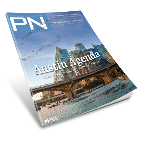 PNMagazine's tweet image. The May Paraplegia News is here. Inside this month’s issue: See what the latest PVA Research Grant recipients are discovering, PVA visits Austin for convention and we see what motherhood is like living with SCI/D. Subscribe today - pnonline.com/subscribe/ #PNO2025