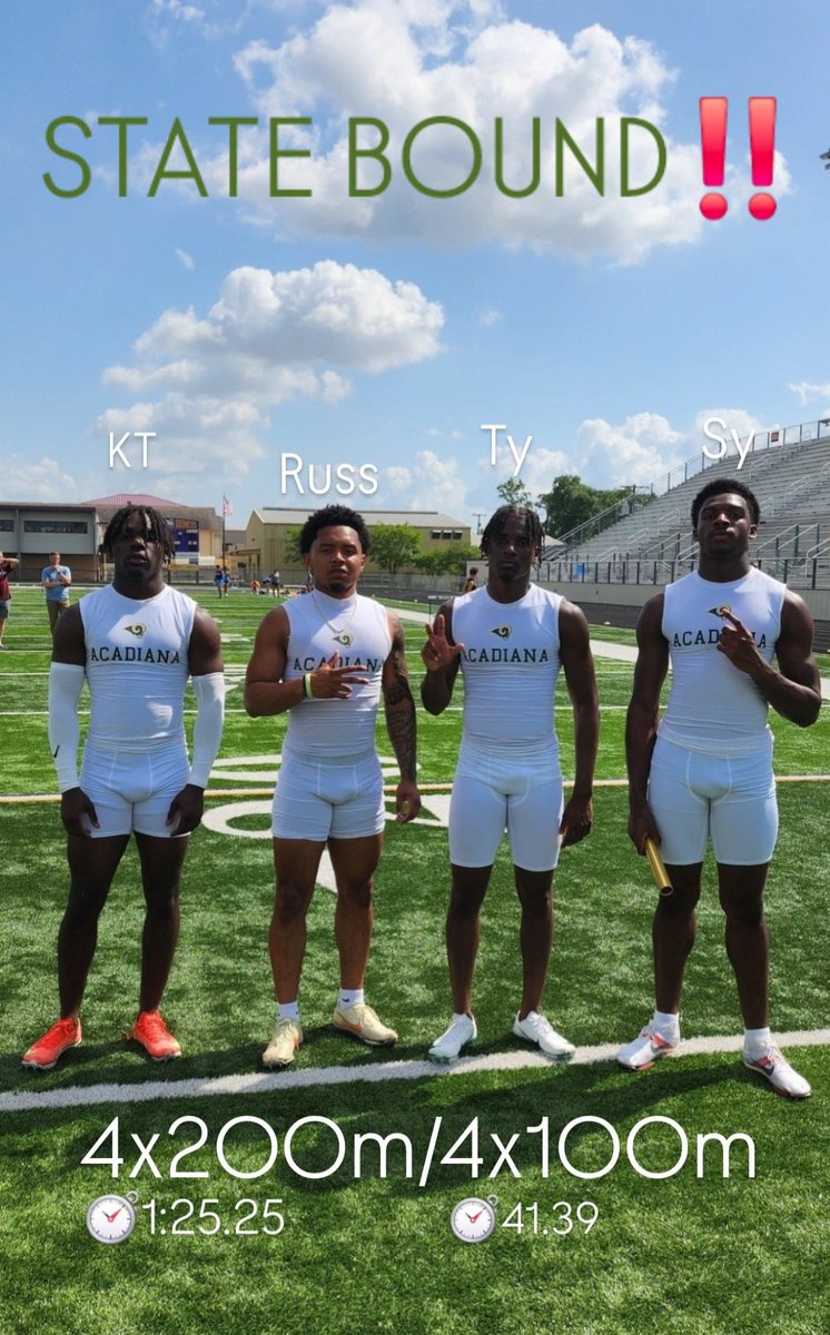 TheWreckinRams's tweet photo. Congratulations Ty Thomas, Keeman Thibodeaux, Syrian Joseph, and Russell Babineaux! They are state bound!💚💛🏃🏿♂️
#letsgo #BeElite #statebound #fastestinthestate https://t.co/oFLCIDnAQ1