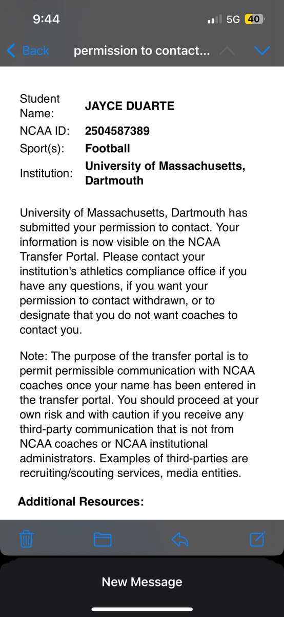 I have entered the transfer portal with 4 years of eligibility left.  Thank you coach Sylvester and Umass Dartmouth for giving me an opportunity to learn and grow. Excited for the next chapter!!