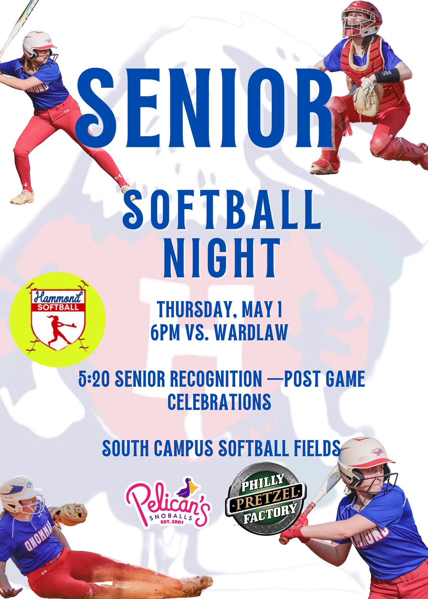Softball 🥎 Today!
MS at 4:00 | Varsity at 6:00
Senior Recognition begins at 5:20
Hammond South Campus
Come celebrate Senior Night with us!
<a href="/HammondSports/">Hammond Athletics</a>