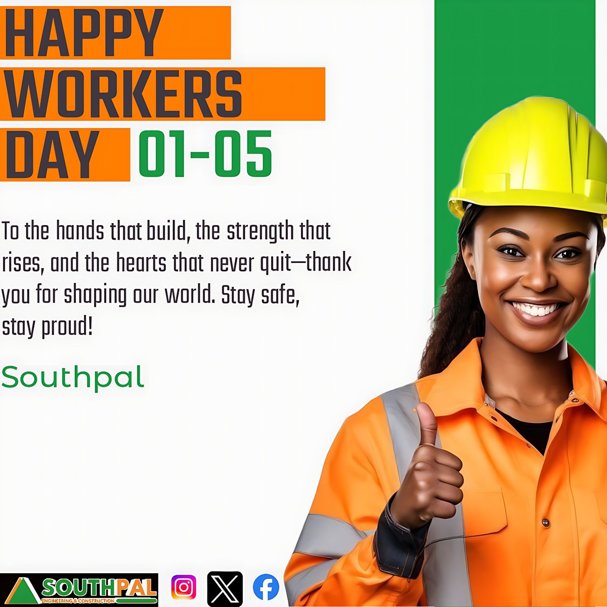 Southpal_Eng's tweet photo. 👷♂️ **Happy Workers' Day!** 🏗️  
To the hands that build, the strength that rises, and the hearts that never quit—thank you for shaping our world. Stay safe, stay proud! 💪🌟  

#BuildersOfTomorrow #ConstructionHeroes #WorkersDay2024 https://t.co/FYYpU8ELzB