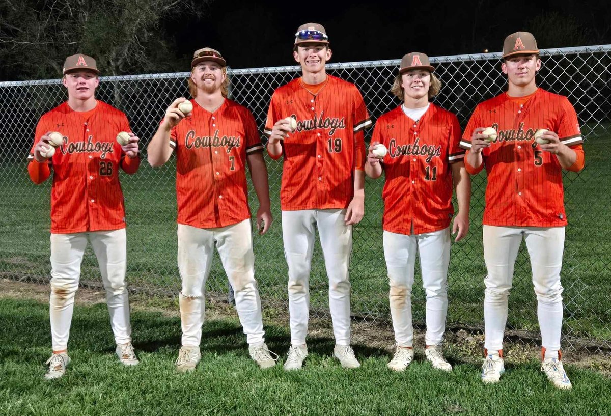 Abilene baseball with hot bats in a double header sweep over Riley County. The Cowboys had 8 home runs on the night. 3 from Ethan Evans, 2 from Jake Bartley including a grand slam, and one a piece from Heath Hoekman, Canyon Taylor, and Thomas Keener. The Cowboys move to 11-7 on