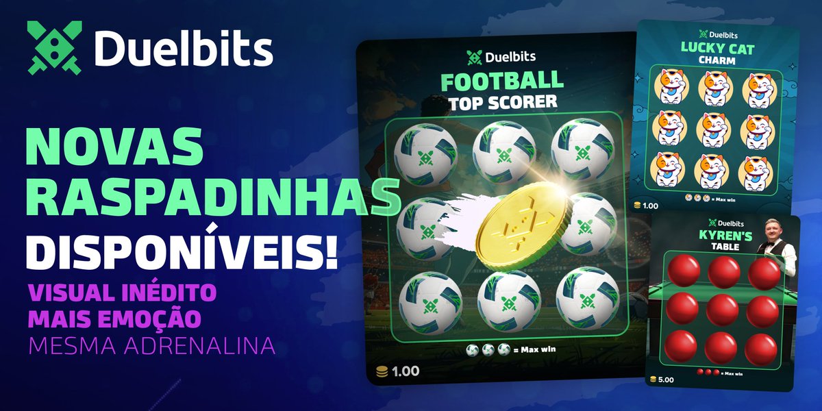 As novas Raspadinhas da Duelbits chegaram! 🃏🍀

Teste sua sorte com a nova edição! Visual renovado, mas com a mesma emoção de sempre! ✨

🔍 Encontre 3 símbolos idênticos e leve o prêmio pra casa!