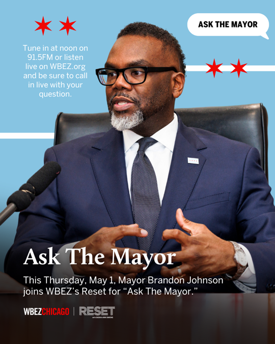 Austin__Berg's tweet photo. Chicago Mayor Brandon Johnson will be answering questions live on WBEZ today at noon. Questions are not screened ahead of time. Call into the show at 888-915-9945. https://t.co/t5KhExWwlr
