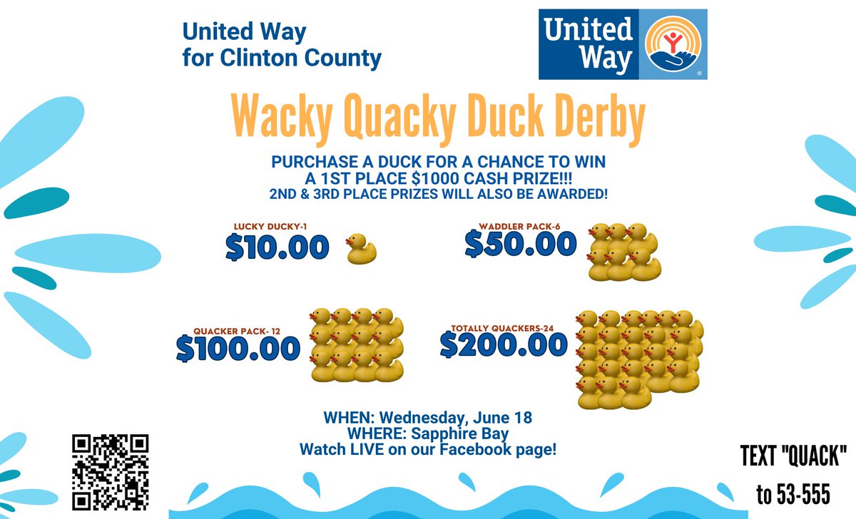 Have you purchased your duck yet? Please consider helping the United Way of Clinton County. Thank you 🦆🐤