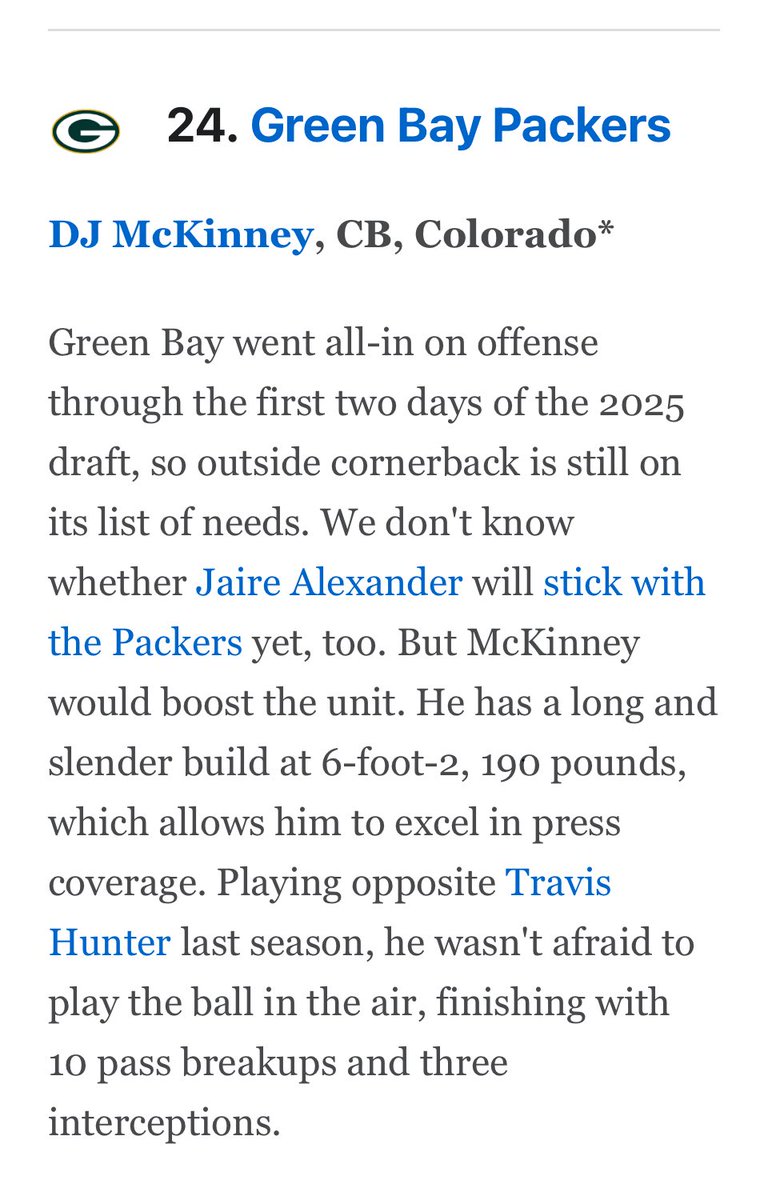 Jordan Reid had <a href="/DjMcKinney22/">Dylahn (DJ) McKinney</a> going to the Packers in RD 1 of his way-to-early 2026 mock draft #SkoBuffs 🦬