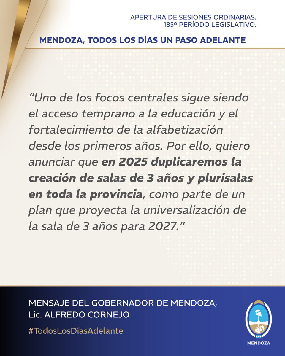 #TodosLosDiasAdelante
En Mendoza se prioriza lo importante. #Educación
<a href="/alfredocornejo/">Alfredo Cornejo</a> <a href="/TadeoGZ/">Tadeo Garcia Zalazar</a>