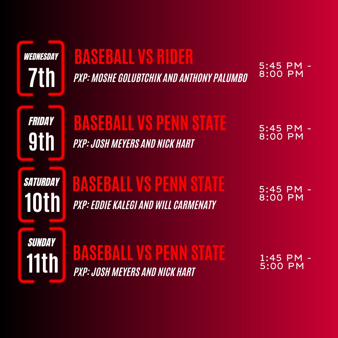 WRSU Sports (@wrsusports) on Twitter photo May is here, time to wrap up the year!
Programming Alert: We’ll also have live coverage of <a href="/RUmlax/">Rutgers Men's LAX</a> in the B1G Tournament today at 11:45 AM against Ohio State!
Thanks to Max Sanchez for making our schedule graphics the last two years!!! May is here, time to wrap up the year!
Programming Alert: We’ll also have live coverage of <a href="/RUmlax/">Rutgers Men's LAX</a> in the B1G Tournament today at 11:45 AM against Ohio State!
Thanks to Max Sanchez for making our schedule graphics the last two years!!!