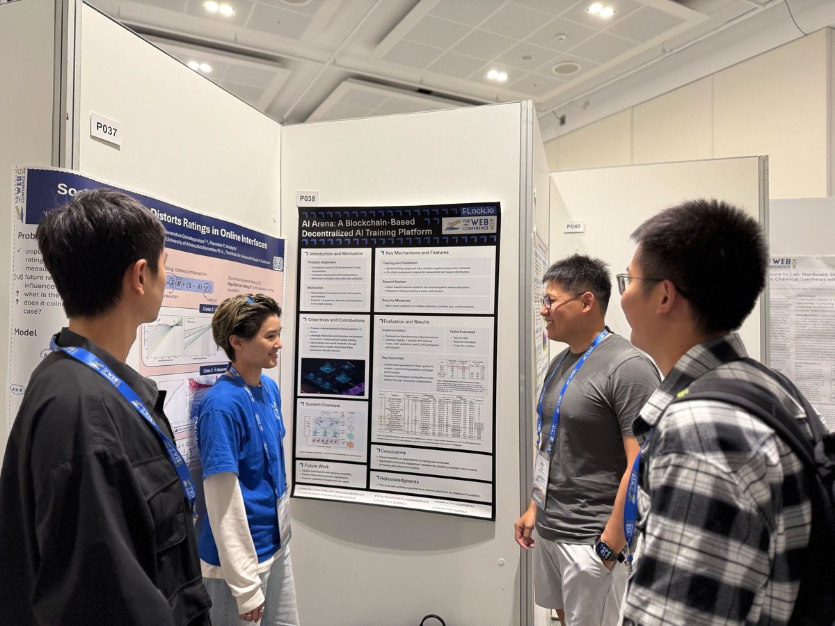 flock_io's tweet image. Today, FLock team presented AI Arena at The Web Conference 2025 (formerly WWW), the same stage where tech giants like Google first introduced their breakthroughs.
Being here is more than an honor. It’s a clear signal: the shift from Web2 AI to decentralized AI is real, and it’s…