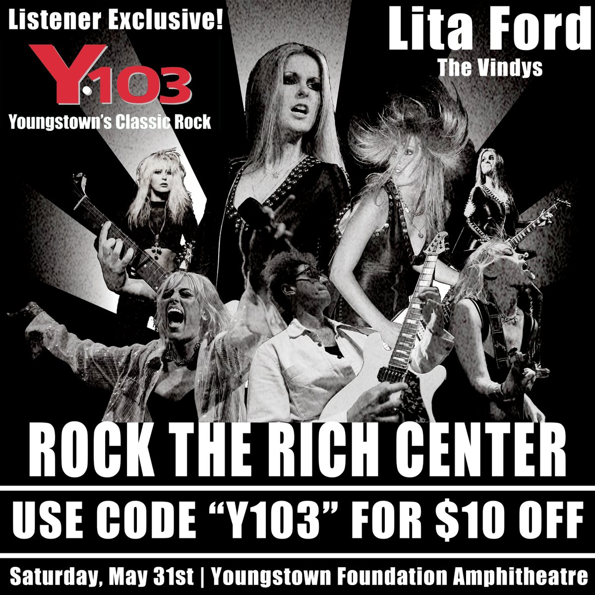 🎸 Rock out with Lita Ford &amp; The Vindys on May 31 at the Youngstown Amphitheatre!
Get $10 OFF your Rock Access Pass w/ code Y103 — now thru May 22!

🎟️ Support The Rich Center for Autism
#RockTheRich #Y103 #YoungstownEvents

ticketmaster.com/event/05006184…