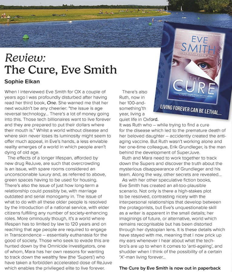 Eve Smith (@evecsmith) on Twitter photo Delighted with <a href="/sophieelkan/">Sophie Elkan</a>'s review in May's <a href="/ox_magazine/">OX Magazine</a>.
Thanks, Sophie!
"Eve's unquestionable skill as a writer is apparent in the small details; her imaginings of a future or alternative world which remains recognisable but has been distorted through her dystopian lens." Delighted with <a href="/sophieelkan/">Sophie Elkan</a>'s review in May's <a href="/ox_magazine/">OX Magazine</a>.
Thanks, Sophie!
"Eve's unquestionable skill as a writer is apparent in the small details; her imaginings of a future or alternative world which remains recognisable but has been distorted through her dystopian lens."