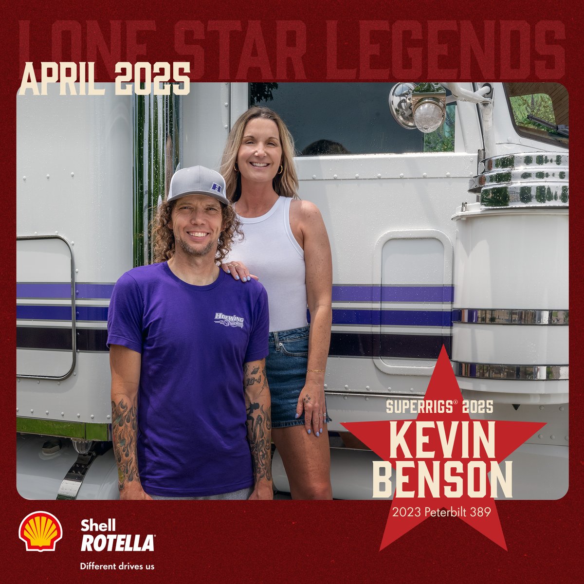 ShellRotella's tweet image. Starting May strong with our SuperRigs calendar feature 💪 Kevin Benson’s 2023 Peterbilt 389, Purple Grain, is a modern-day classic that’s built with pride and runs on #ShellRotella. After 22 years on the road, Kevin’s earned his spot in the calendar!