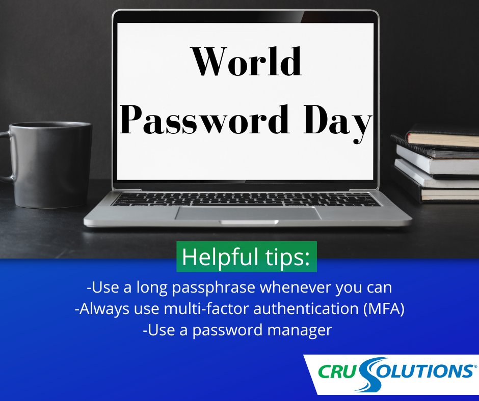 CRUSolutions's tweet image. World Password Day reminder: weak passwords = open doors for cybercriminals.
Lock it down with these quick password hacks.

#WorldPasswordDay #PasswordHacks