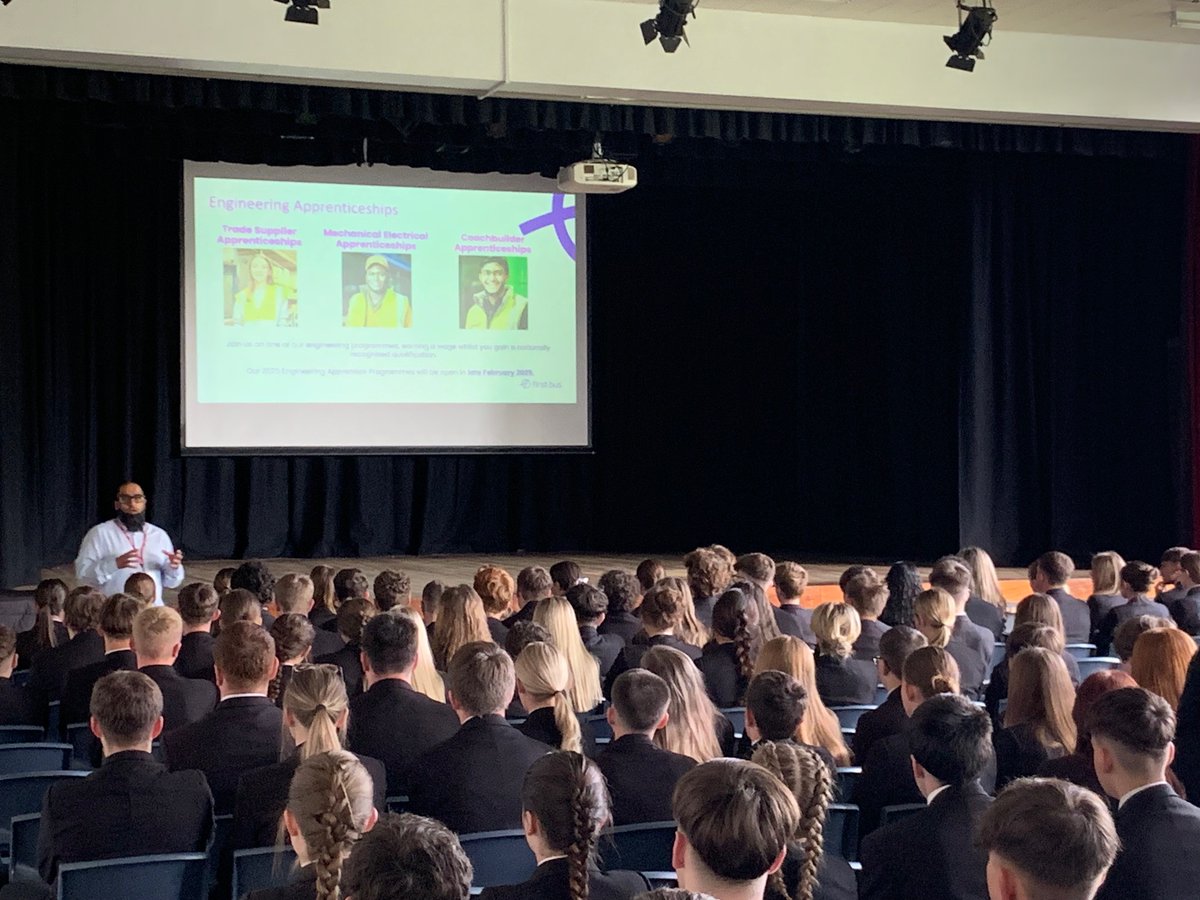 We were pleased to welcome <a href="/FirstBusnews/">First Bus</a> into the academy to talk to our Year 10 pupils about apprenticeship opportunities and the <a href="/WestYorkshireCA/">West Yorkshire Combined Authority</a> Apprenticeship Project, in partnership with First Buses, which Year 10 have been invited to apply for.