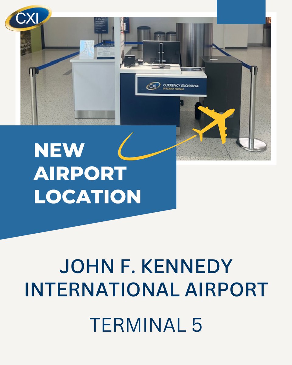 ✈️New York's busiest airport just got its 11th CXI branch! We are pleased to announce the opening of a new agent airport location at John F. Kennedy International Airport (JFK), Terminal 5🎉💶
hubs.la/Q03kn5-G0

#CurrencyExchangeInternational #JFK #NewYork #Currencies