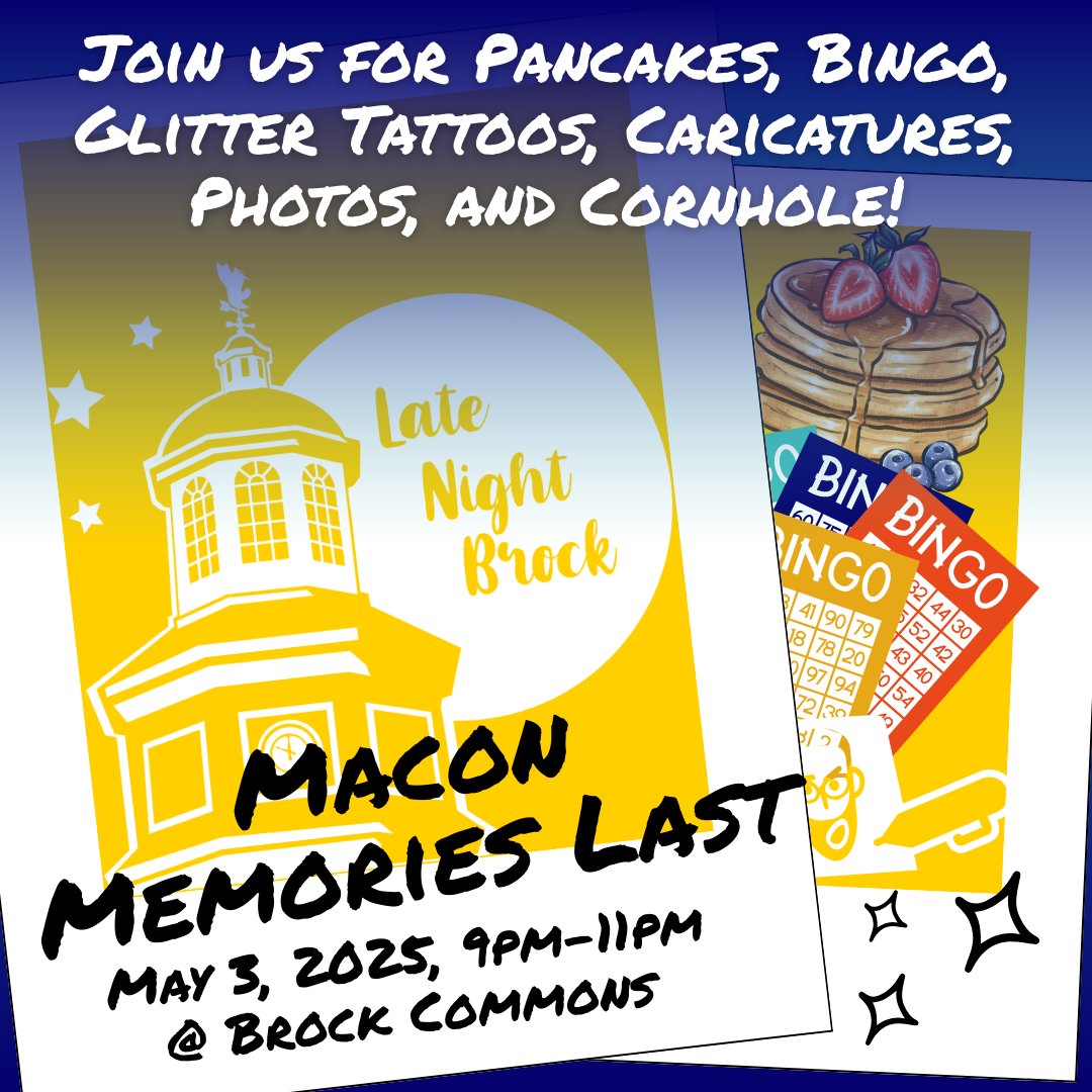 Join Late Night Brock for a fun-filled evening packed with good vibes, great eats, and plenty of entertainment to keep the energy going all night long!  Don’t miss out! Party starts May 3rd at 9 PM in Brock Commons!