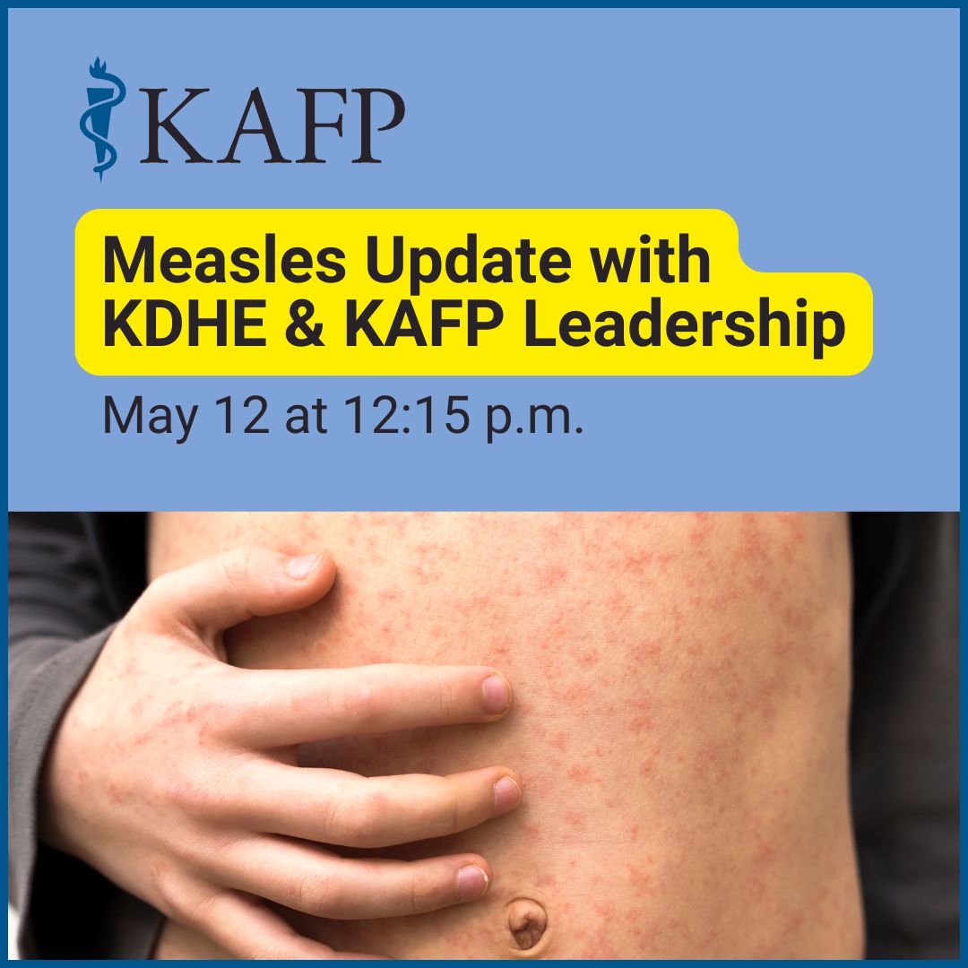 Kansas has reported 46 measles cases as of April 30. Join KDHE’s Dr. Dereck Totten and KAFP’s Dr. Beth Oller on May 12 at 12:15 p.m. for a vital update on trends and physician action steps.

🔗 Register: us02web.zoom.us/meeting/regist…