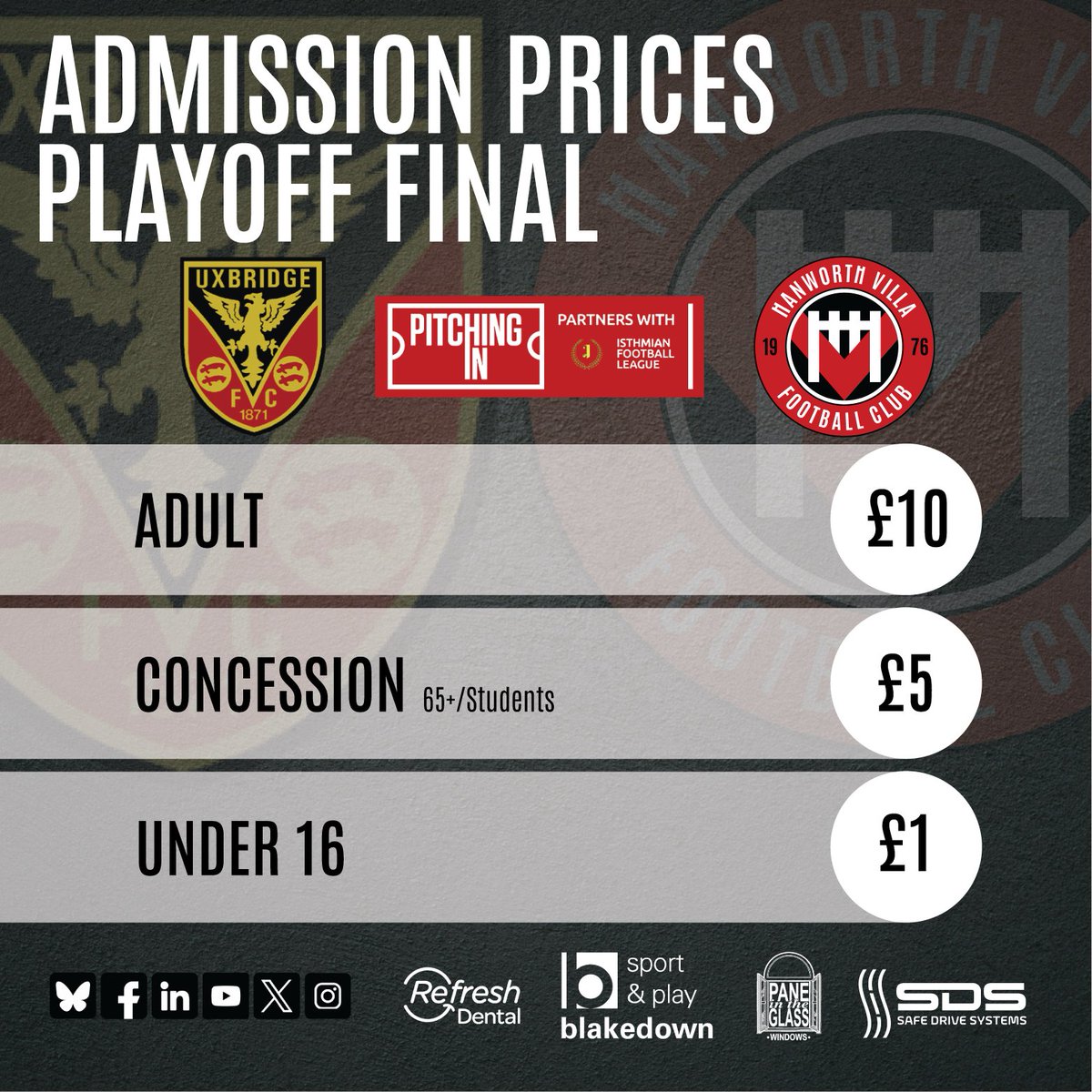 Hanworth Villa FC (@hanworthvillafc) on Twitter photo 🎟 TICKETS NOW ON SALE!
Tickets must be purchased in advance for the <a href="/IsthmianLeague/">The Pitching In Isthmian League</a> South Central Division Promotion Final! Its a <a href="/middxfa/">Middlesex FA ⚽️</a> derby!
Sunday 4th May - Kick off 3pm <a href="/uxfc_redarmy/">Uxbridge Football Club</a>
Honeycroft, Horton Road, West Drayton, UB7 8HX
👉app.fanbaseclub.com/Fan/Tickets/Se… 🎟 TICKETS NOW ON SALE!
Tickets must be purchased in advance for the <a href="/IsthmianLeague/">The Pitching In Isthmian League</a> South Central Division Promotion Final! Its a <a href="/middxfa/">Middlesex FA ⚽️</a> derby!
Sunday 4th May - Kick off 3pm <a href="/uxfc_redarmy/">Uxbridge Football Club</a>
Honeycroft, Horton Road, West Drayton, UB7 8HX
👉app.fanbaseclub.com/Fan/Tickets/Se…