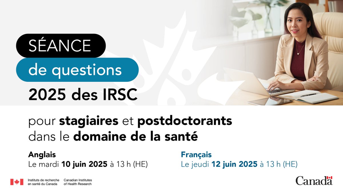 Vous êtes stagiaire de recherche ou postdoctorant et souhaitez obtenir l’une des nombreuses bourses offertes par les IRSC, mais vous ne savez pas par où commencer?

Participez à une séance de questions virtuelle sur les programmes de bourses des IRSC.

cihr-irsc.gc.ca/f/45096.html?h…