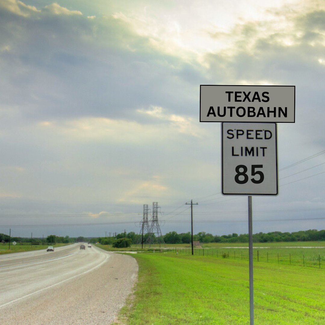 TexasSpaces's tweet photo. Texas highways: where the pedal meets the metal at 85 MPH. Buckle up for the wild ride. 🚗🚨 #Texas #TX #LoneStarState #TexasDriving #SpeedLimitGoals https://t.co/fJxfxBa9pG