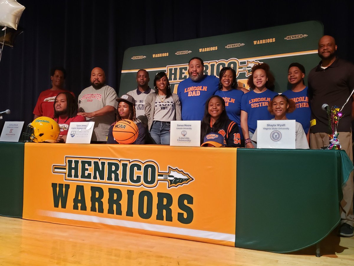 Sean Robertson (@cbs6sportssean) on Twitter photo Made a visit to Henrico High School (<a href="/HenricoHighSch/">Henrico High School</a>) as they held their Spring Signing Day ceremony! Four student-athletes from three different sports signed their NLI'S to four different Colleges!
<a href="/tyyulit_/">Tykie Jones</a> <a href="/blackjoshua905/">Joshua Black</a> <a href="/SanaaMoore2/">Sanaa Moore</a> <a href="/Shayla_Wyatt15/">Shayla Wyatt c/o 2025 #0</a>
<a href="/VWU_Basketball/">Virginia Wesleyan 🏀</a> Made a visit to Henrico High School (<a href="/HenricoHighSch/">Henrico High School</a>) as they held their Spring Signing Day ceremony! Four student-athletes from three different sports signed their NLI'S to four different Colleges!
<a href="/tyyulit_/">Tykie Jones</a> <a href="/blackjoshua905/">Joshua Black</a> <a href="/SanaaMoore2/">Sanaa Moore</a> <a href="/Shayla_Wyatt15/">Shayla Wyatt c/o 2025 #0</a>
<a href="/VWU_Basketball/">Virginia Wesleyan 🏀</a>