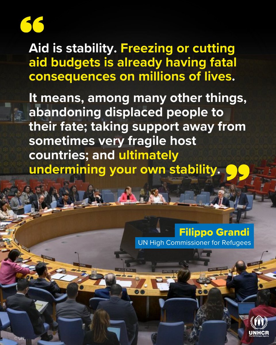 UNHCR Representation for EU Affairs (@refugees_eu) on Twitter photo Funding cuts to humanitarian aid come at a human cost, and people forced to flee are paying the highest price.
High Commissioner <a href="/FilippoGrandi/">Filippo Grandi</a> reminds the Security Council: aid is indispensable to finding solutions to crises.
Read his full address: bit.ly/42wCYaz Funding cuts to humanitarian aid come at a human cost, and people forced to flee are paying the highest price.
High Commissioner <a href="/FilippoGrandi/">Filippo Grandi</a> reminds the Security Council: aid is indispensable to finding solutions to crises.
Read his full address: bit.ly/42wCYaz