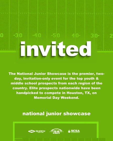 blessed to receive a camp invite from <a href="/youareathlete/">You Are Athlete</a> <a href="/RoadToHouston/">All-American Showcase</a> 
<a href="/CoachRamseyMVP/">Grey Ramsey</a> 
<a href="/CoachMorrisOL/">Morris</a> 
<a href="/Coach_Keller61/">Frankie Keller</a> 
<a href="/CoachSolesbee19/">Jamison Solesbee</a> 
<a href="/LL7NV/">College Recruiter</a> 
<a href="/PrepRedzoneNext/">Prep Redzone 𝙉𝙀𝙓𝙏 🏈</a> 
<a href="/TeamForever17/">#MVP #Stars #DarkSideDefense</a> 
<a href="/MVPFootballSC/">MVP Football</a> 
<a href="/coachMc_OB/">Coach J. McGill</a>