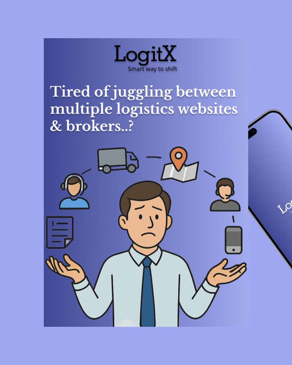 PreethamSPatel2's tweet photo. Why juggle multiple websites when 1 app is enough?
Introducing LogitX – India’s exclusive logistics platform for business owners.
✅ Multimodal Transportation
✅ Partial Loading &amp; Unloading
✅ Temperature-Controlled Delivery
✅ Live Tracking
✅ Top Logistics Providers in One App https://t.co/iyodhwF9zO