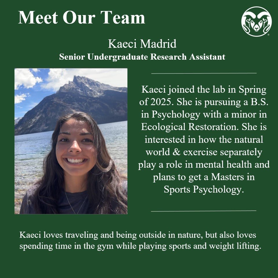CSU_behav_lab's tweet image. Meet the team! Kaeci is a senior undergraduate research assistant in our lab!
#meettheteam #foco #coloradostate #research #behavioralmedicine