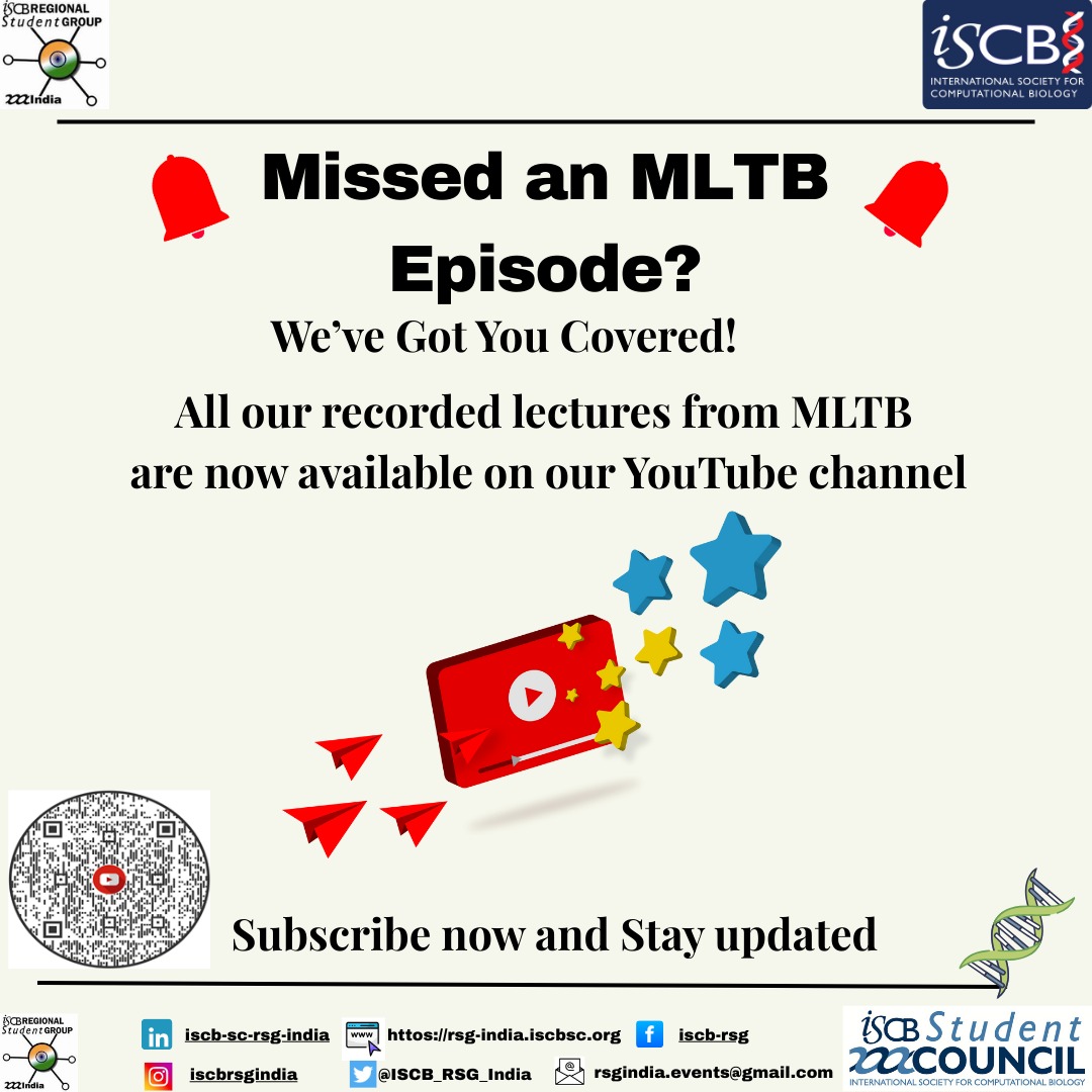 ISCB_RSG_India's tweet photo. Missed an MLTB session? Don't worry -all recorded lectures of #MLTB episodes are now available on our YouTube channel! Catch up on inspiring insights shared by leading bioinformaticians.
Subscribe now and stay updated!
https://t.co/esCFfNzxrZ https://t.co/FUhCF8YqFS