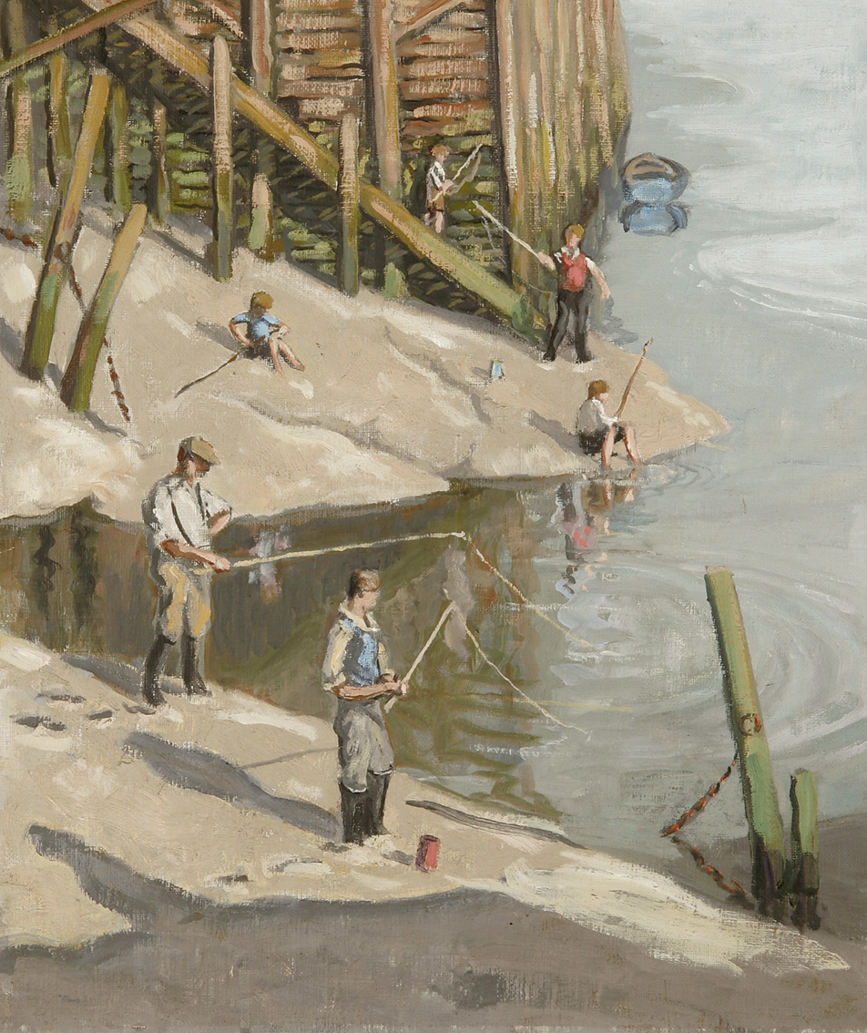 This week's #OnlineArtExchange by <a href="/artukdotorg/">Art UK</a> theme is Sport for 150 years of Blackburn Rovers Football Club <a href="/BlackburnMuseum/">Blackburn Museum & Art Gallery</a>!

Here we have a lovely oil painting of adults and children fishing on the Fisher Fleet by Group Captain Alexander Charles Winter (1887-1969). 🎣