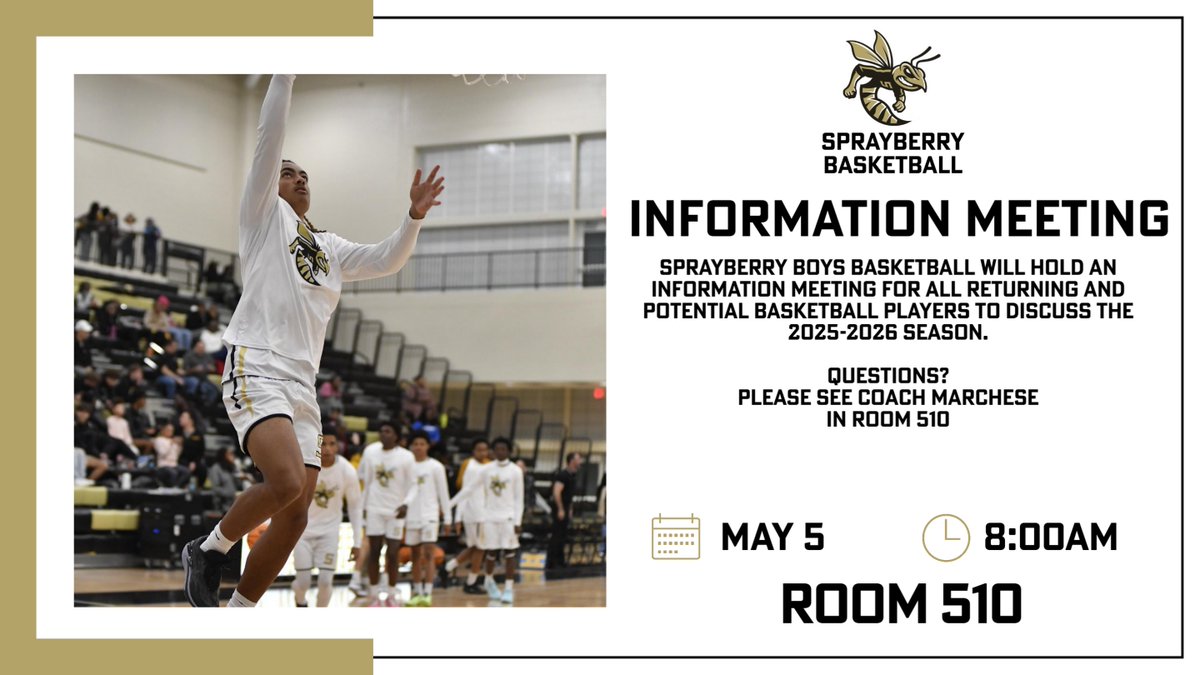 ATTENTION RETURNING AND POTENTIAL BOYS BASKETBALL PLAYERS!!
🖤💛🐝🏀
#shspositiveposting #wearesprayberry
