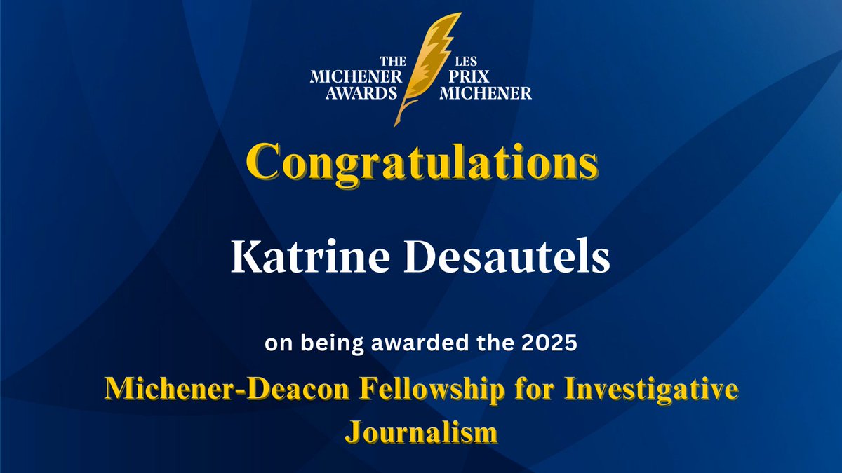 Katrine Desautels is the 2025 Michener-Deacon Fellow for Investigative Journalism. Her project will expose how limited access to running water is harming public health in Nunavik’s Indigenous communities.
🔗 prixmichener.ca/media-release/…