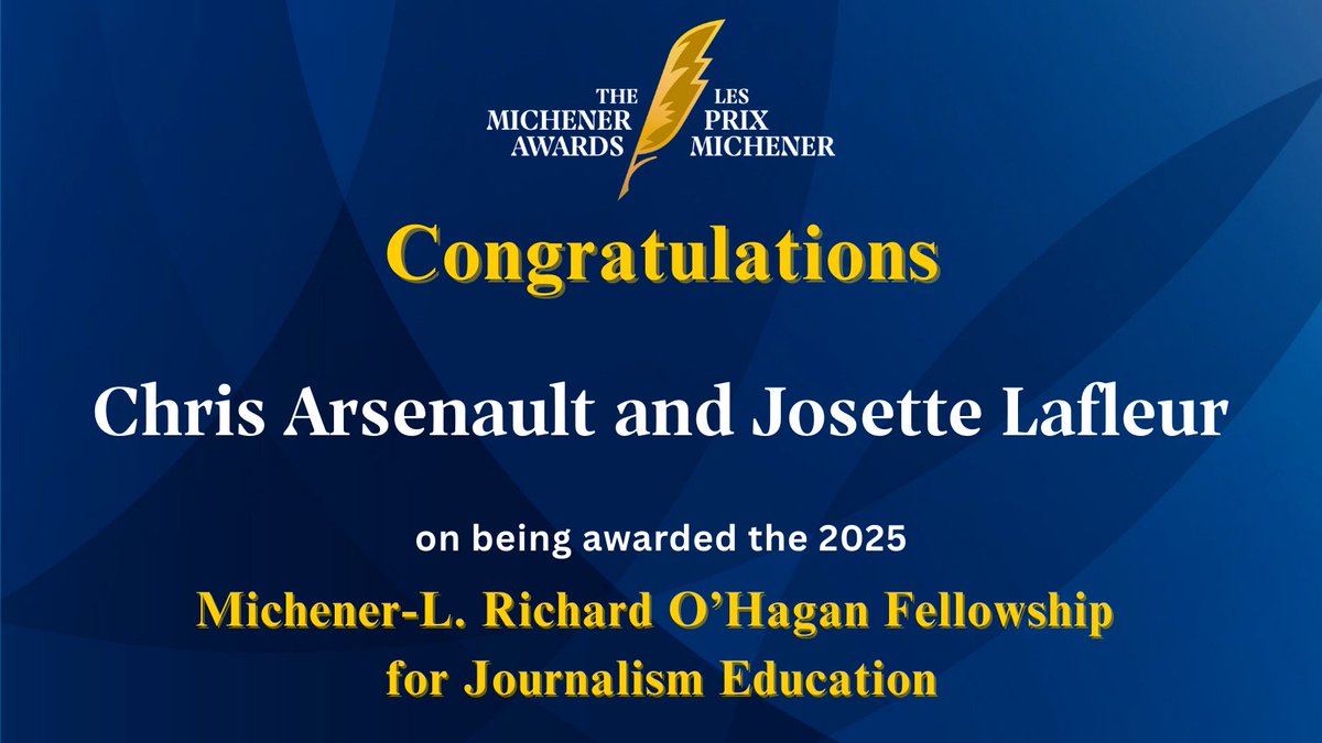 Chris Arsenault and Josette Lafleur have won the 2025 Michener-L. Richard O’Hagan Fellowship for How They Did It—a new podcast/video series pulling back the curtain on investigative journalism in Canada.
🔗 prixmichener.ca/media-release/…