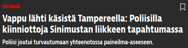 gothammer's tweet photo. Otsikkoon ei mahtunut, että agressiiviset kiinniotetut olivat #vasemmisto'laisia agressiivisia häiriköitä.
Sinimusta liike, kiinniotot ja poliisin turvautuminen paineilma-aseeseen kuitenkin mahtuivat, joten #otsikointi oli ainakin 50% onnistunut. https://t.co/1upT8tOPOG
