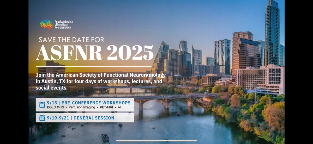 American Society of Functional Neuroradiology (@theasfnr) on Twitter photo All #neuroimaging researchers, don’t forget to register for #ASFNR25 from September 19-21 in beautiful Austin, TX! Please also join us for some great workshops in #fMRI, #perfusion, #PETMRI on September 18th as well! See you there! <a href="/TheASNR/">The American Society of Neuroradiology</a> <a href="/CoolAsANeuroRad/">Rajan Jain, MD</a> All #neuroimaging researchers, don’t forget to register for #ASFNR25 from September 19-21 in beautiful Austin, TX! Please also join us for some great workshops in #fMRI, #perfusion, #PETMRI on September 18th as well! See you there! <a href="/TheASNR/">The American Society of Neuroradiology</a> <a href="/CoolAsANeuroRad/">Rajan Jain, MD</a>