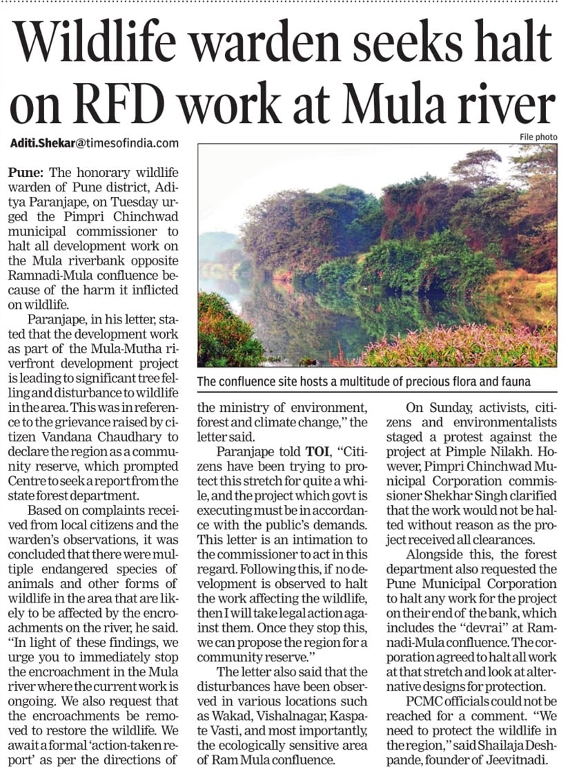 Vandana Chaudhary (@vandymini) on Twitter photo #Pune district’s wildlife warden seeks halt on RFD at Ram Mula Confluence: "We await a formal ‘action-taken report' as per the directions of <a href="/moefcc/">MoEF&CC</a> to declare the region as a #communityreserve".
#SaveRamMulaDevrai #forest
timesofindia.indiatimes.com/city/pune/pune…
<a href="/PMCPune/">PMC Care</a> <a href="/pcmccomm/">PCMC Commissioner - Shekhar Singh, IAS</a> <a href="/MahaForest/">Maha Forest Official</a> #Pune district’s wildlife warden seeks halt on RFD at Ram Mula Confluence: "We await a formal ‘action-taken report' as per the directions of <a href="/moefcc/">MoEF&CC</a> to declare the region as a #communityreserve".
#SaveRamMulaDevrai #forest
timesofindia.indiatimes.com/city/pune/pune…
<a href="/PMCPune/">PMC Care</a> <a href="/pcmccomm/">PCMC Commissioner - Shekhar Singh, IAS</a> <a href="/MahaForest/">Maha Forest Official</a>