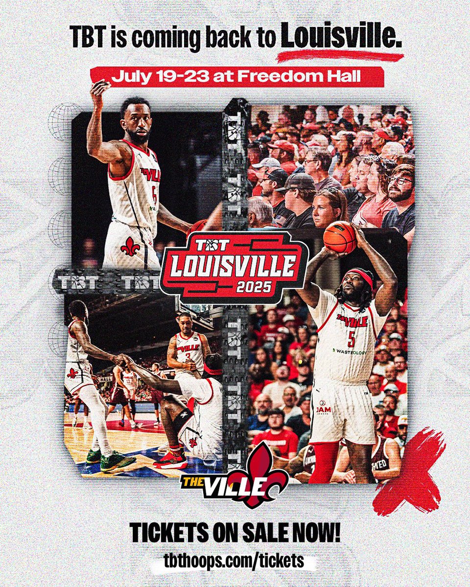 LOUISVILLE FANS, THE RACE TO 4K IS ON!!!!!!

TBT Tickets are on sale now! 

An All-Sessions Pass counts as FOUR TICKETS towards 4000‼️💥

GET YOUR TICKETS AND GET US HOME COURT: tbthoops.com/louisville