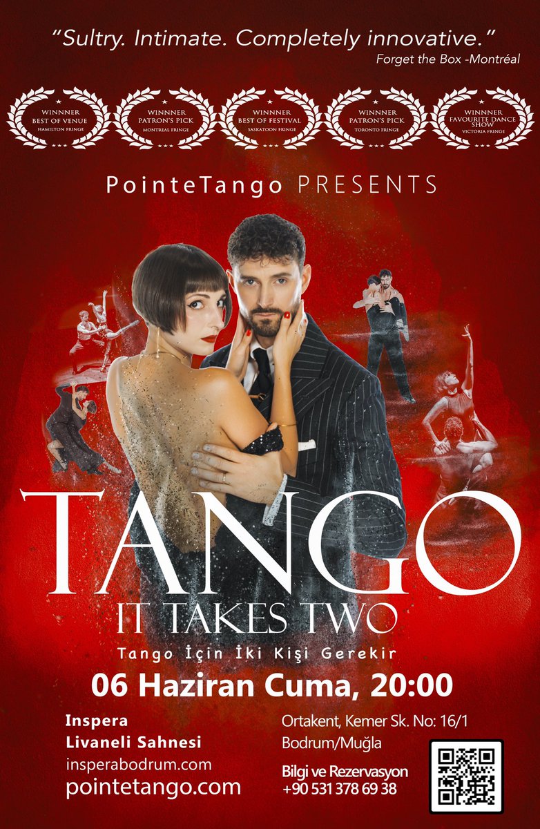 Premiering in Bodrum, Türkiye! 🇹🇷 
<a href="/pointetango/">pointetango</a> is bringing our internationally acclaimed show “Tango, It Takes Two” to <a href="/insperabodrum/">Inspera Bodrum</a> on June 6th!

⭐️One night only – don’t miss it⭐️

June 6, 20:00 | Inspera, Bodrum
Tickets on sale now! 👉 biletinial.com/tr-tr/tiyatro/…