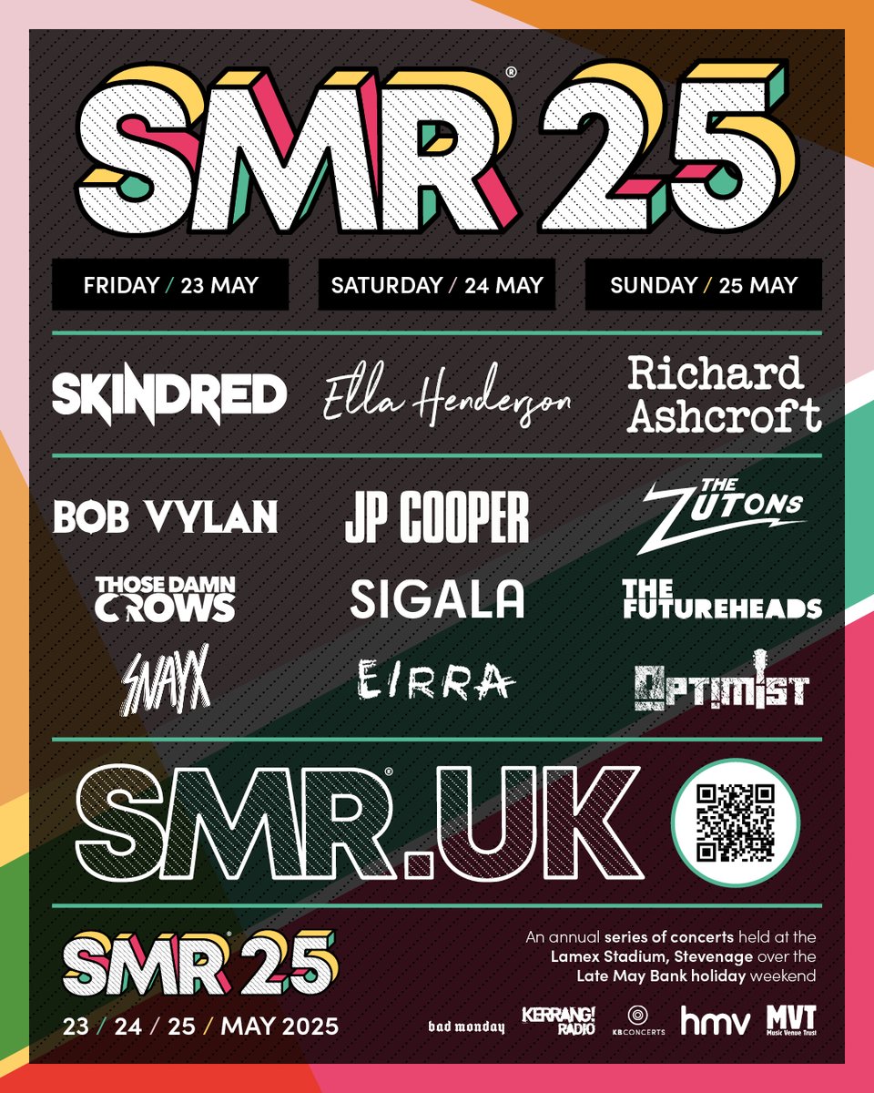 SMR 25 is fast approaching! 🤩

📍 The Lamex Stadium
🗓️ May 23-25
🎤 Richard Ashcroft, Skindred, Ella Henderson &amp; more

Secure your tickets now at smr.uk. 🎟️