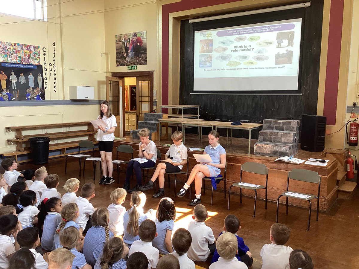 NewtonPrimarySc's tweet photo. Some of our house captains helped Mr Griffiths lead an assembly all about role models and what characteristics they may have that help set a good example. https://t.co/S818EC8ygF