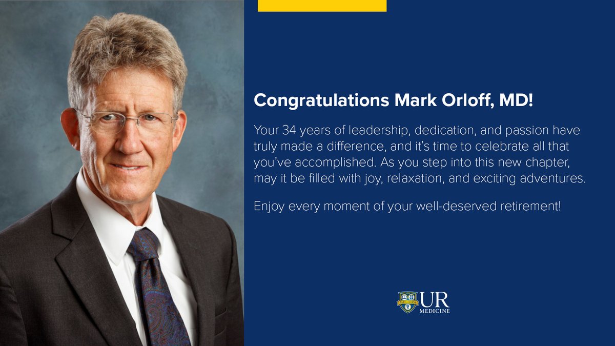 URMC Department of Surgery (@urochestersurg) on Twitter photo Congratulations on your retirement, Mark Orloff, MD!
Your leadership, dedication, and hard work have been truly inspiring. Best wishes as you embark on this new chapter of your life.
<a href="/URMCSurgery/">URMC Surgery Residents</a> <a href="/UR_Med/">UR Medicine</a> Congratulations on your retirement, Mark Orloff, MD!
Your leadership, dedication, and hard work have been truly inspiring. Best wishes as you embark on this new chapter of your life.
<a href="/URMCSurgery/">URMC Surgery Residents</a> <a href="/UR_Med/">UR Medicine</a>