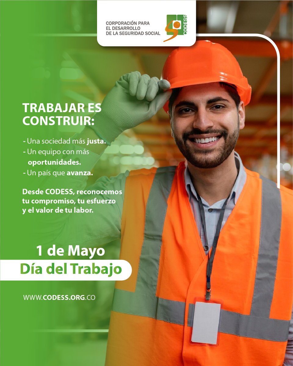 codessco's tweet image. En el Día del Trabajo, queremos reconocer el valor que tiene tu labor para construir una sociedad justa, un equipo con  más oportunidades y un país que avanza. 👷🏻‍♀️💼 Por tu compromiso y dedicación, CODESS te dice ¡gracias!

#Codess #DiaDelTrabajo
