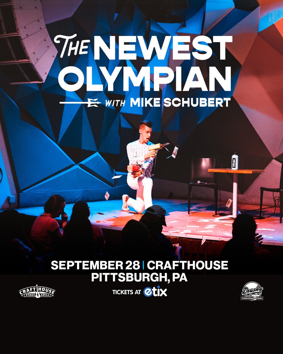 Drusky Entertainment (@druskyent) on Twitter photo NEW SHOW 🚨 <a href="/NewestOlympian/">The Newest Olympian</a> with <a href="/Schubes17/">Mike Schubert</a> at @Crafthousepgh on September 28th!
⏰ Tickets are on sale now!
🎟️ bit.ly/TheNewestOlymp… NEW SHOW 🚨 <a href="/NewestOlympian/">The Newest Olympian</a> with <a href="/Schubes17/">Mike Schubert</a> at @Crafthousepgh on September 28th!
⏰ Tickets are on sale now!
🎟️ bit.ly/TheNewestOlymp…