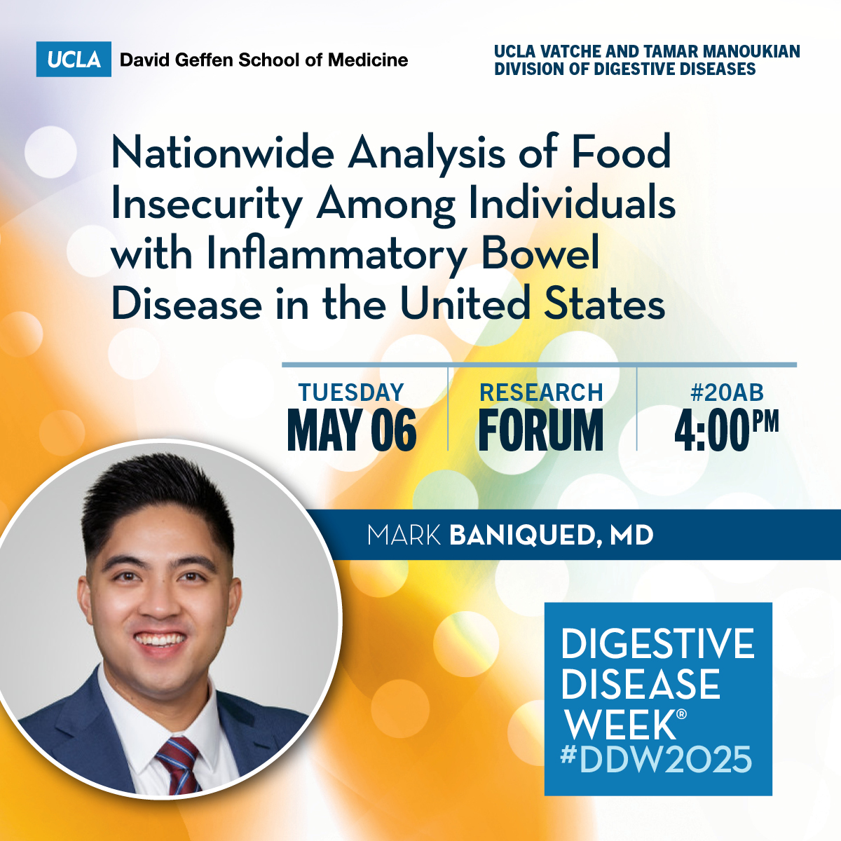UCLA Gastroenterology and Hepatology (@uclagihep) on Twitter photo Nationwide Analysis of Food Insecurity Among Individuals with #IBD in the United States
🤩Mark Baniqued, MD (<a href="/Markets_MD/">Mark Baniqued, MD</a> <a href="/OliveViewUCLA/">Olive View UCLA</a> <a href="/uclaimchiefs/">UCLA Internal Medicine Chief Residents</a> )
👤Senior: <a href="/berkeleydoc/">Berkeley Limketkai</a>
👥Alexandra C. Greb <a href="/nehagastrord/">Neha D. Shah MPH, RD, CNSC, CHES</a> <a href="/alyssaparian/">Alyssa Parian</a> <a href="/DrZhaopingLi/">Zhaoping Li</a>
See you at #DDW2025! May 6, 4pm, 20AB Nationwide Analysis of Food Insecurity Among Individuals with #IBD in the United States
🤩Mark Baniqued, MD (<a href="/Markets_MD/">Mark Baniqued, MD</a> <a href="/OliveViewUCLA/">Olive View UCLA</a> <a href="/uclaimchiefs/">UCLA Internal Medicine Chief Residents</a> )
👤Senior: <a href="/berkeleydoc/">Berkeley Limketkai</a>
👥Alexandra C. Greb <a href="/nehagastrord/">Neha D. Shah MPH, RD, CNSC, CHES</a> <a href="/alyssaparian/">Alyssa Parian</a> <a href="/DrZhaopingLi/">Zhaoping Li</a>
See you at #DDW2025! May 6, 4pm, 20AB