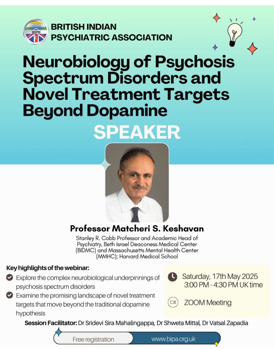 BIPA UK (@bipa_uk) on Twitter photo Join @BIPA_UK for an insightful FREE webinar on the Neurobiology of Psychosis Spectrum Disorders & novel treatment targets beyond dopamine with Prof. Matcheri S. Keshavan (Harvard). <a href="/keshavanms/">Matcheri Keshavan, MD</a> May 17th, 3 PM UK time. Register here: bipa.org.uk/event-details/β¦ Join @BIPA_UK for an insightful FREE webinar on the Neurobiology of Psychosis Spectrum Disorders & novel treatment targets beyond dopamine with Prof. Matcheri S. Keshavan (Harvard). <a href="/keshavanms/">Matcheri Keshavan, MD</a> May 17th, 3 PM UK time. Register here: bipa.org.uk/event-details/β¦