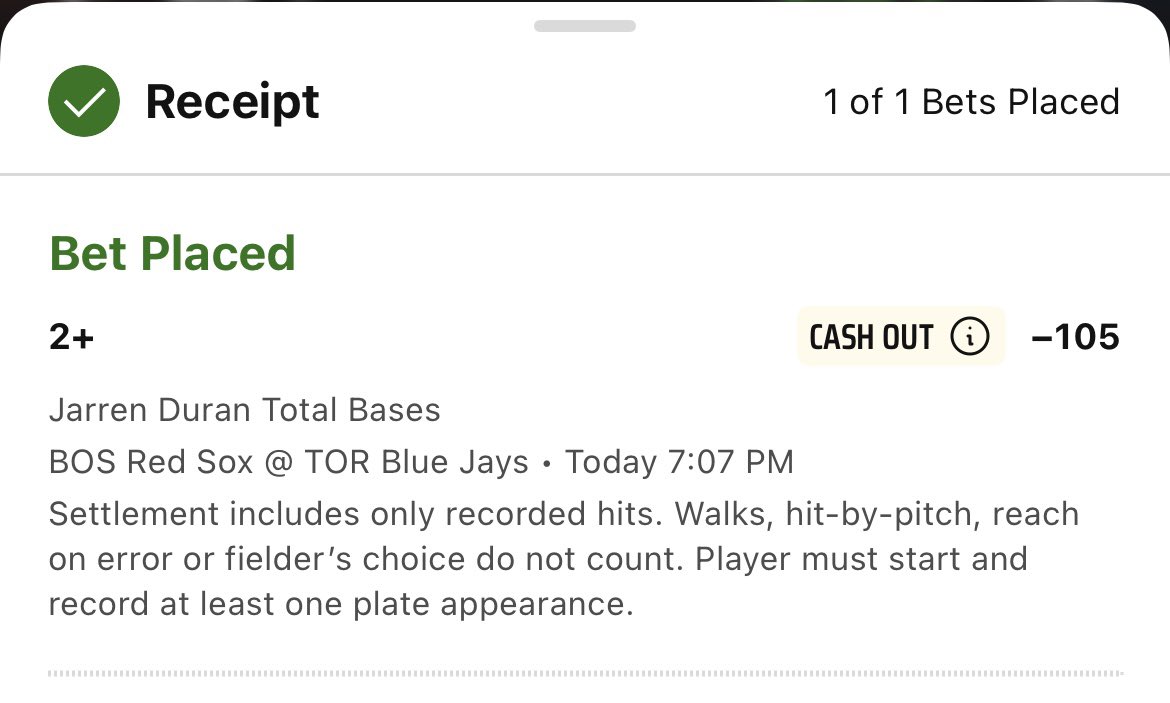 ShotCSyndicate's tweet photo. 🚨MLB FREE PLAY🚨

Jarren Duran 2+ Total Bases (-105) @DKSportsbook 

Duran doesn’t need a tennis racket against Berrios, he is 9-18 with 3 HR, 5 RBI and 3 2B against him in his career👀

Let’s get it🔥🔥

#MLB #RedSox #BlueJays #GamblingX #GamblingTwitter #sportsbettingpicks https://t.co/3FmM7JmHrQ