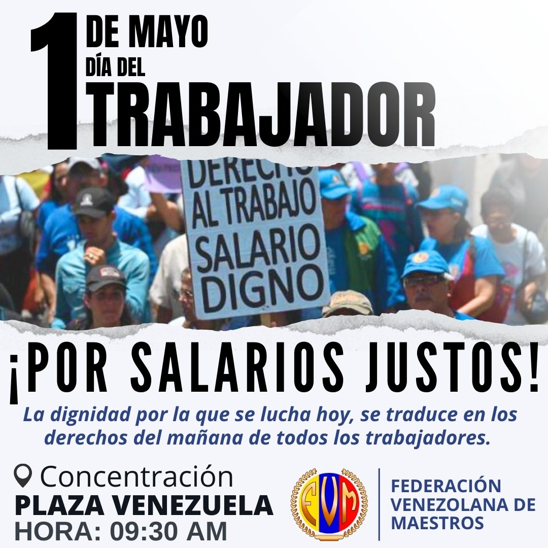 #1deMayo | En este #DiadelTrabajador 

 ¡Exigimos aumento de salario mínimo! 

¡Exigimos Contratación Colectiva!

¡Exigimos seguridad social!

🇻🇪Respeto al Magisterio y a la clase trabajadora de Venezuela.