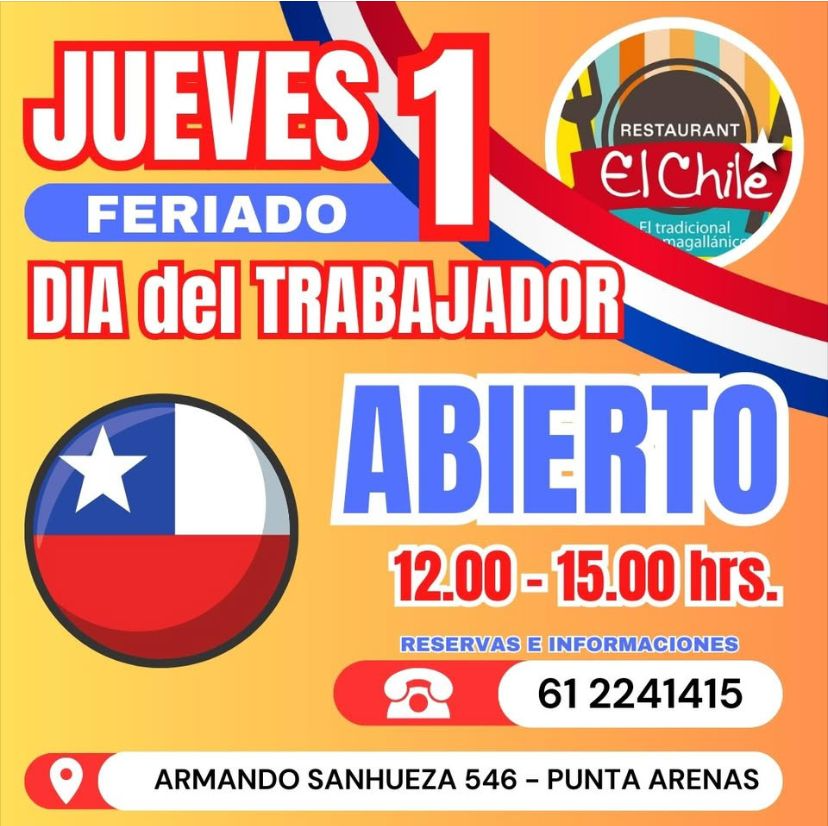 ChileRestaurant's tweet photo. Hoy abierto !!!

Estamos ubicados en el centro de Punta Arenas, calle Armando Sanhueza entre Mejicana y Croacia 

Fono reserva: 61 2 241415

#Magallanes #PuntaArenas #puq https://t.co/oKsQgUutco